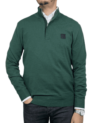 Pull BOSS Demi-Zip Beige Vert