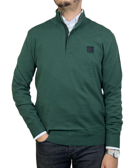 Pull BOSS Demi-Zip Beige Vert