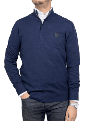 Pull BOSS Demi-Zip Beige Bleu Marine