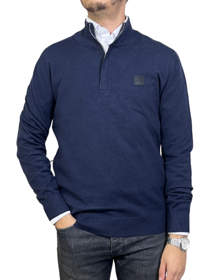 Pull BOSS Demi-Zip Beige Bleu Marine