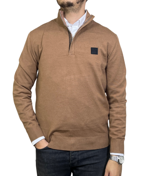 Pull BOSS Demi-Zip Beige Camel