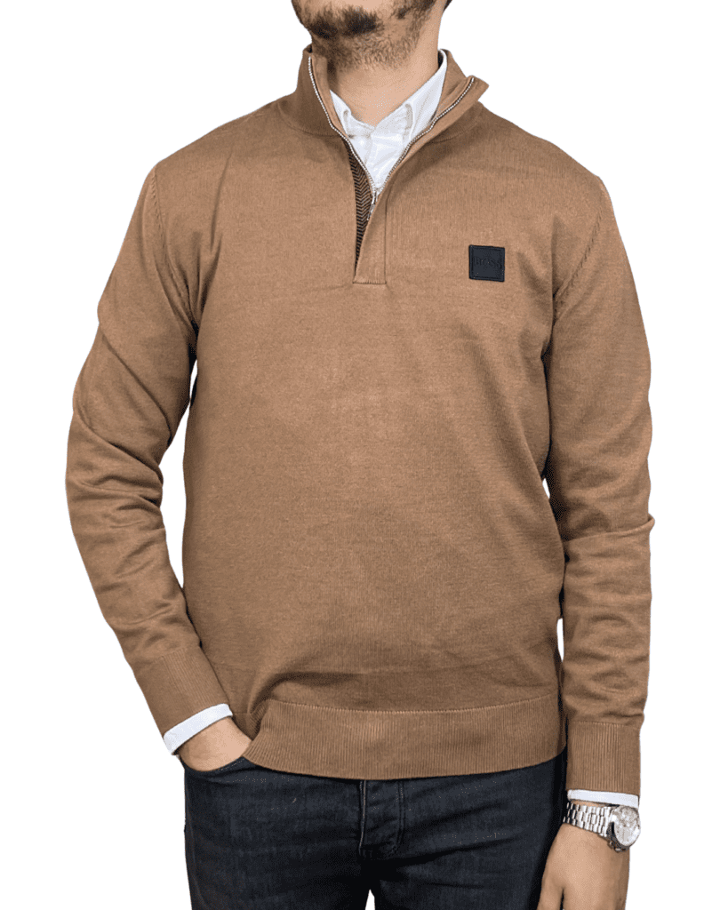 Pull Demi-Zip Maille — Beige Camel