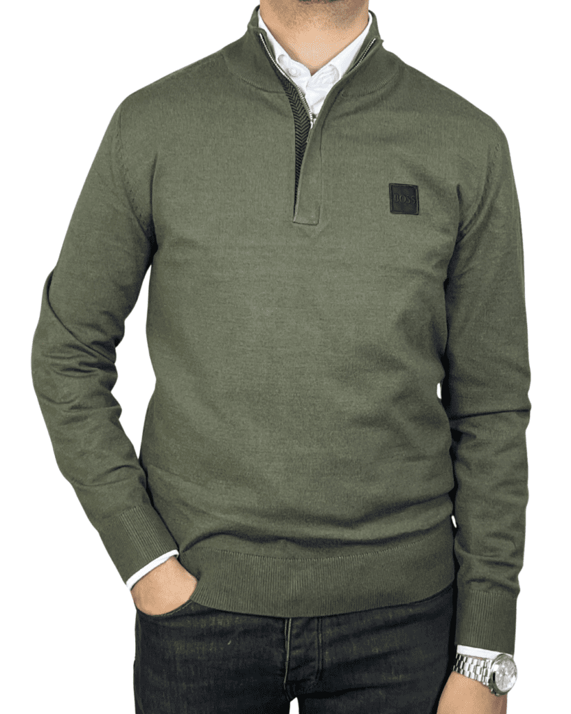 Pull Demi-Zip Maille — Kaki Militaire