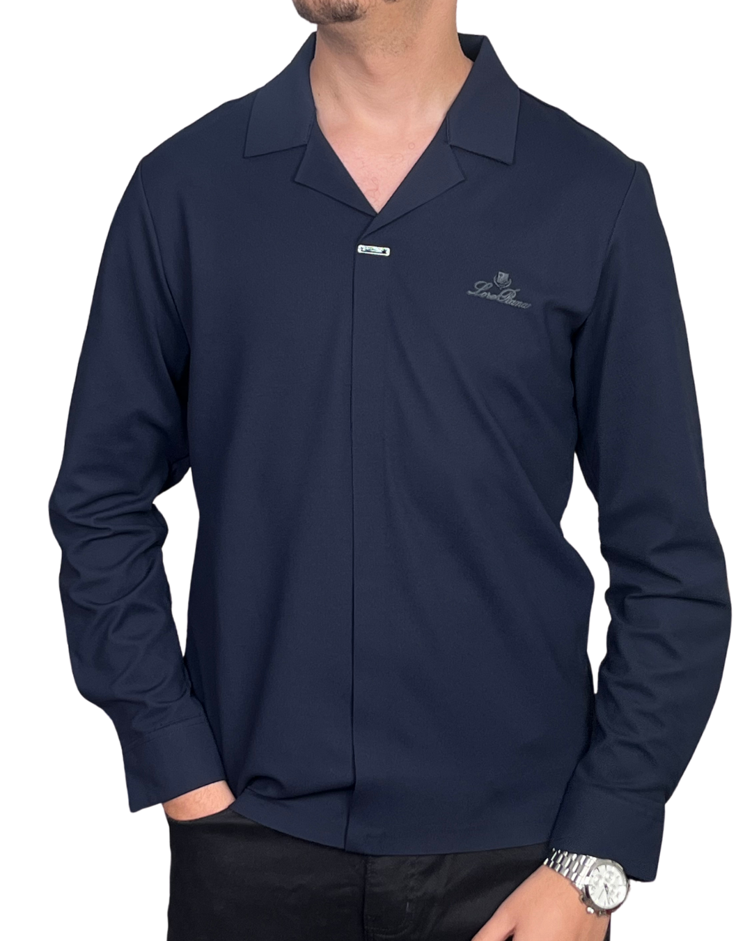 Chemise Fluide à Col Ouvert – Bleu Marine – Image 2