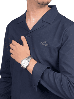 Chemise Fluide à Col Ouvert – Bleu Marine