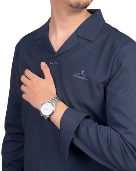 Chemise Fluide à Col Ouvert – Bleu Marine