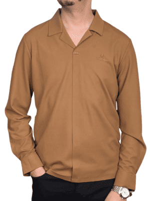 Chemise Fluide à Col Ouvert – Marron Camel