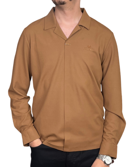 Chemise Fluide à Col Ouvert – Marron Camel
