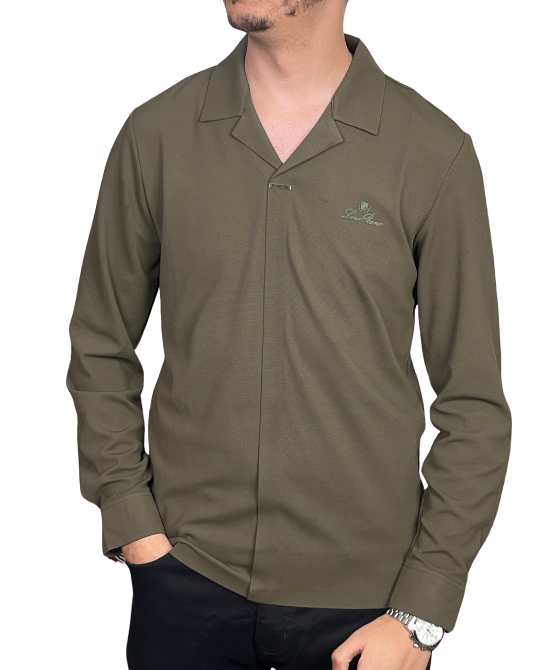 Chemise Fluide à Col Ouvert – Vert Olive – Image 2