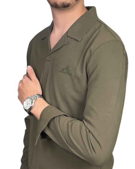 Chemise Fluide à Col Ouvert – Vert Olive