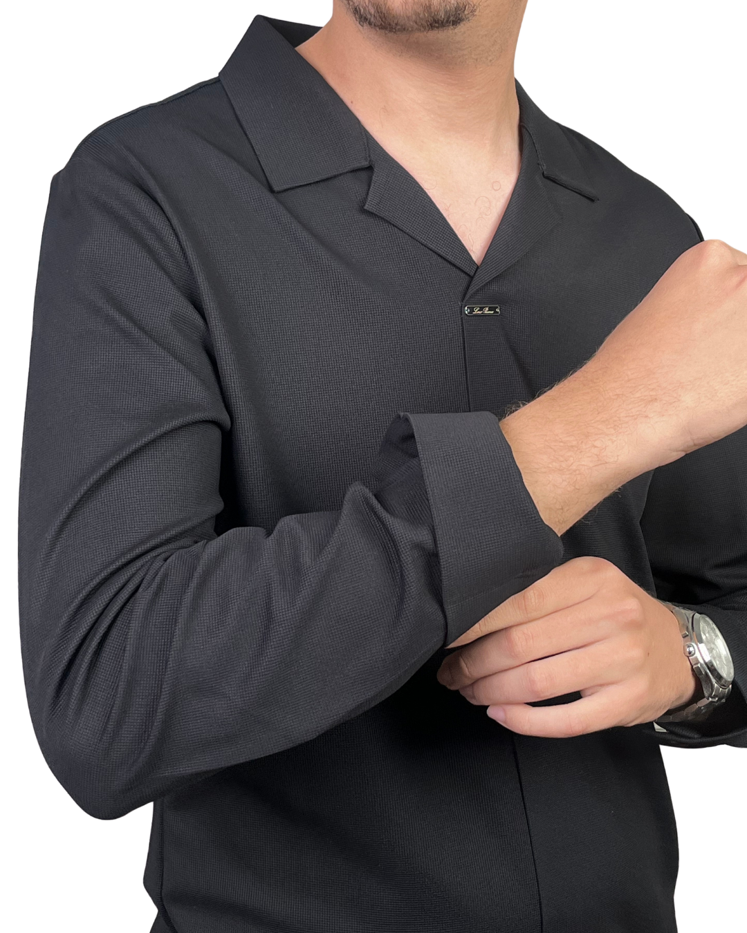 Chemise Fluide à Col Ouvert – Noir – Image 2