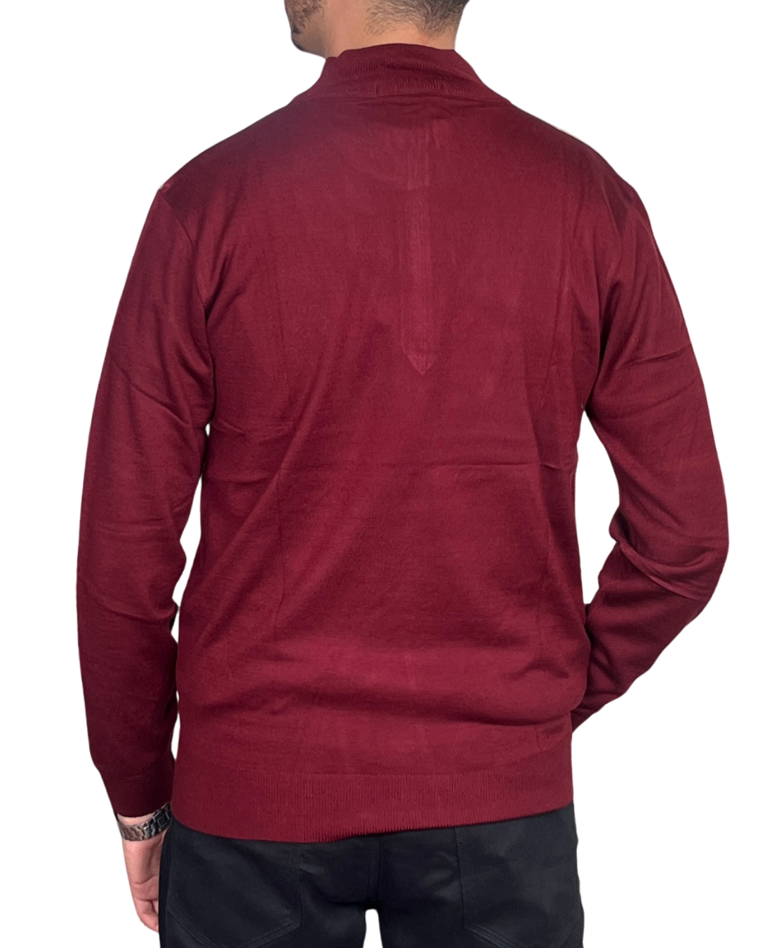 Pull Fin Demi-Zip à Écusson – Bordeaux Élégant – Image 4