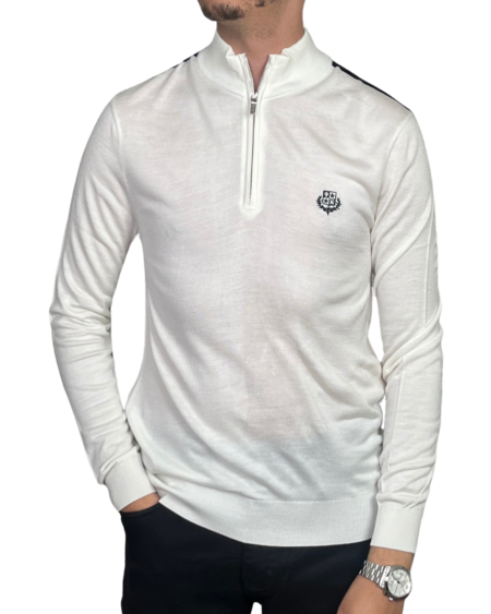 Pull Fin Demi-Zip à Écusson  – Blanc Lumineux