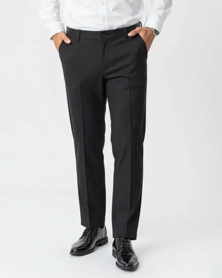 Pantalon Noir Homme en Flanelle - Coupe Ajustée | Barii9