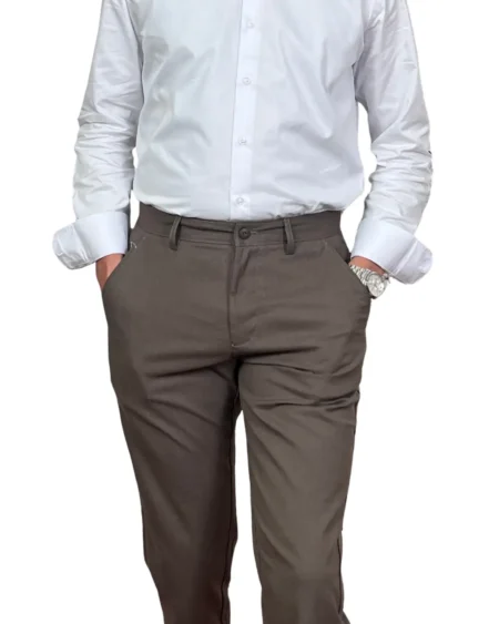 Kaki — Pantalon Classique en Flanelle Fine