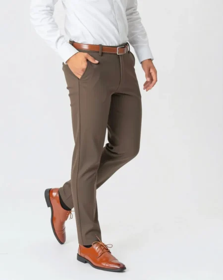 Pantalon Classique en Flanelle moka- Coupe Ajustée | Barii9