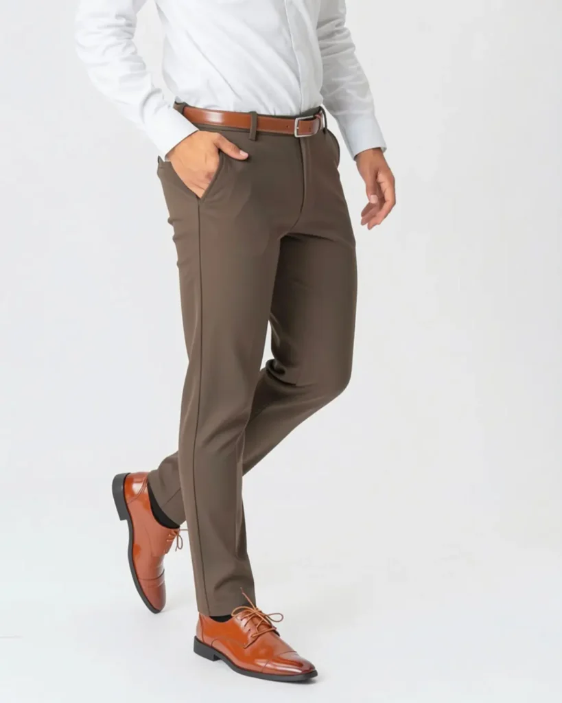 Pantalon Classique en Flanelle moka- Coupe Ajustée | Barii9