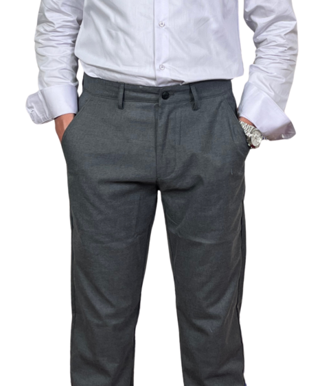 Gris — Pantalon Classique en Flanelle Fine