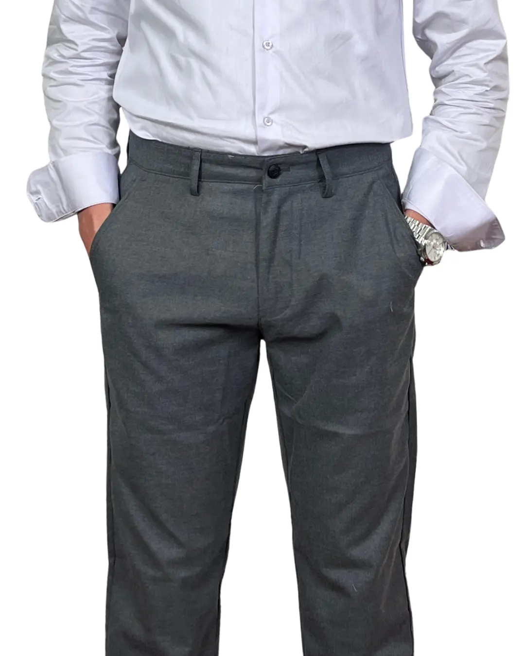 Pantalon Gris Homme en Flanelle - Coupe Ajustée | Barii9 – Image 5