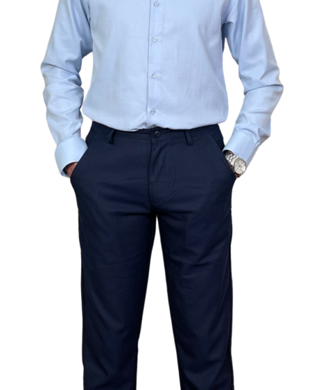 Bleu Marine — Pantalon Classique en Flanelle Fine