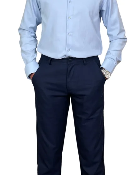 Bleu Marine — Pantalon Classique en Flanelle Fine