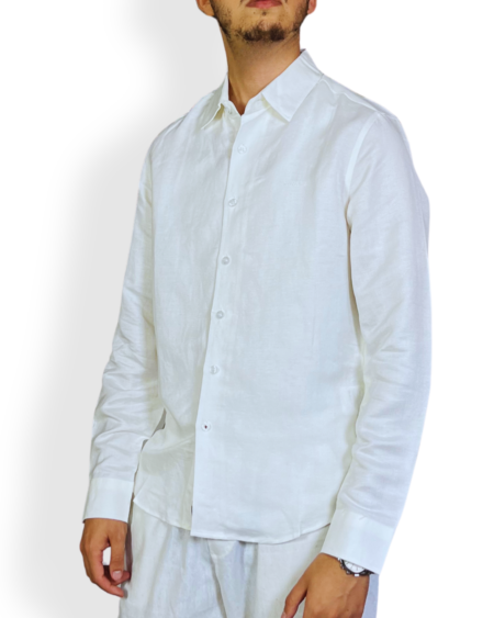 Chemise lin blanc homme coupe regular Barii9