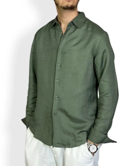 Chemise lin vert homme Barii9