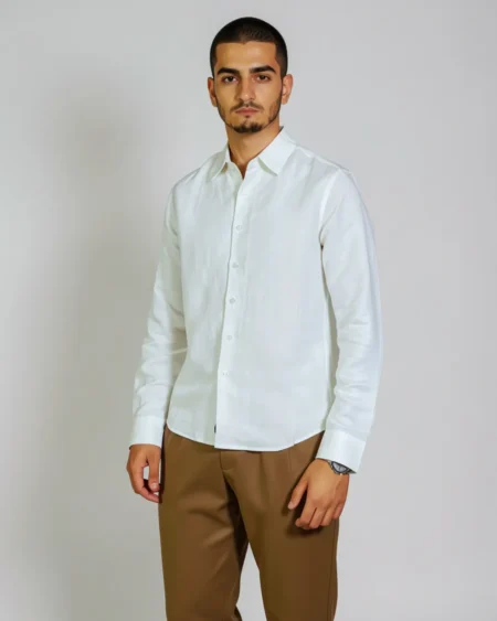 Chemise en Lin Blanc Homme - Coupe Regular | Barii9