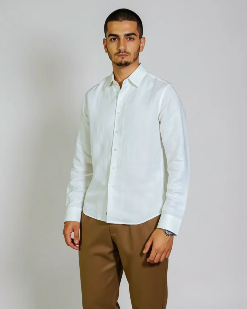 Chemise en Lin Blanc Homme - Coupe Regular | Barii9