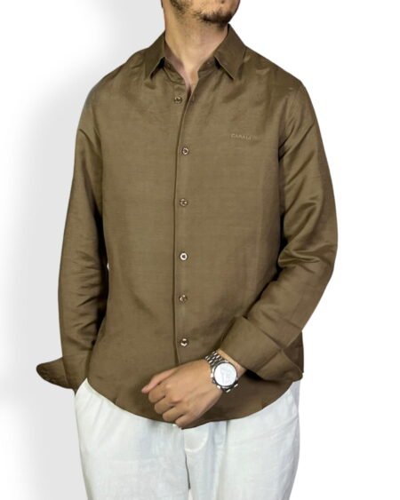 Chemise lin marron homme Barii9