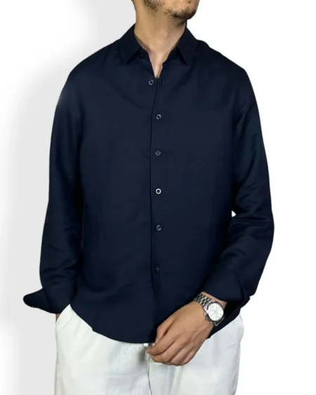 hemise lin bleu marine homme Barii9