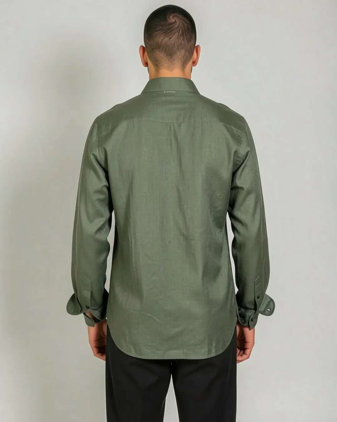 Chemise en Lin Vert Olive Homme - Coupe Regular | Barii9 – Image 2