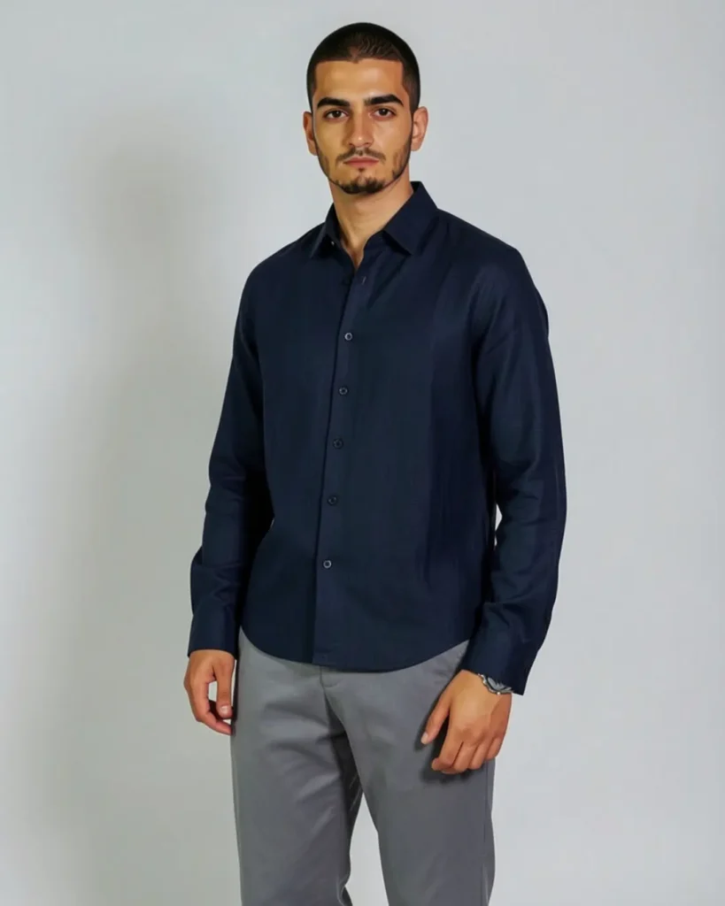 Chemise en Lin Bleu Marine Homme - Regular | Barii9