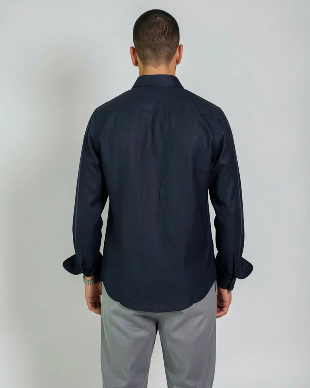 Chemise en Lin Bleu Marine Homme - Regular | Barii9 – Image 2
