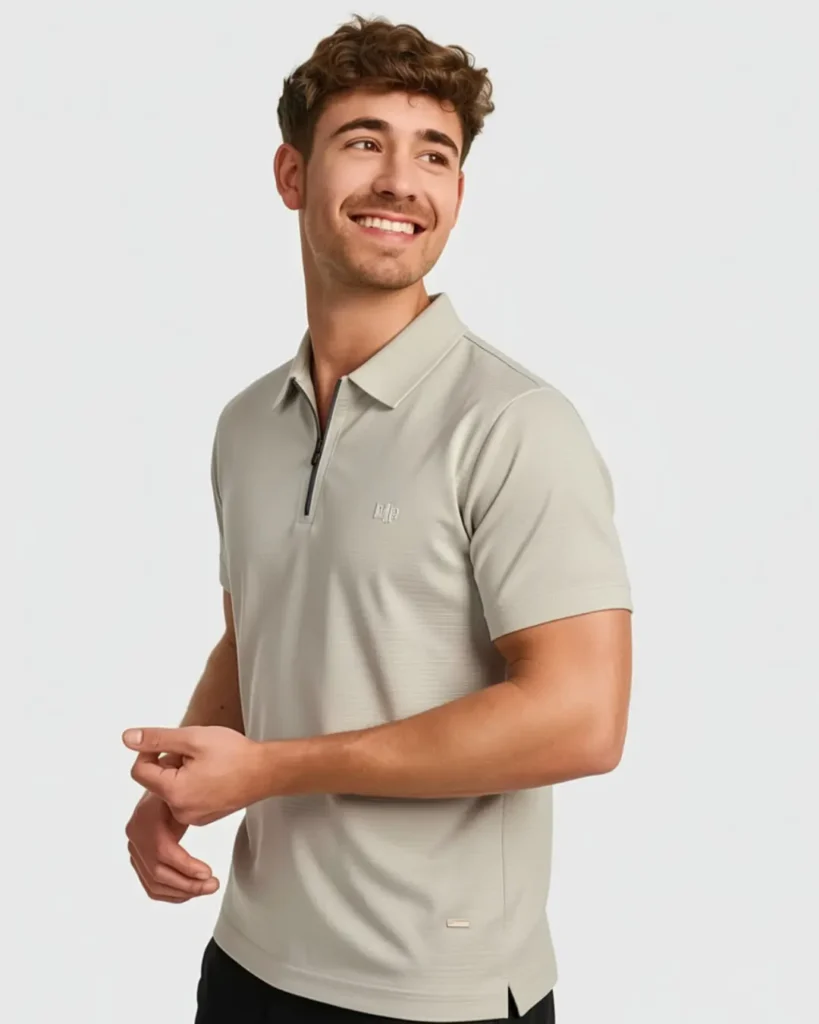 Polo Zippé Jacquard Rayé — Tissu Technique