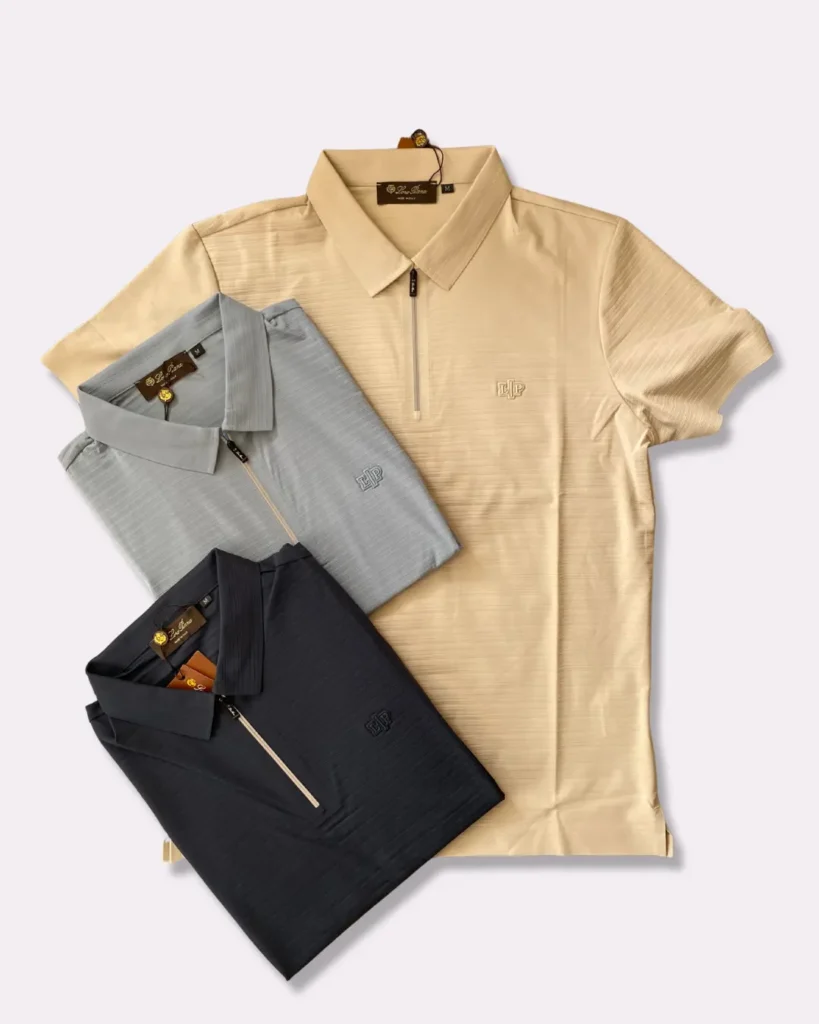 Polo Zippé Jacquard Rayé — Tissu Technique