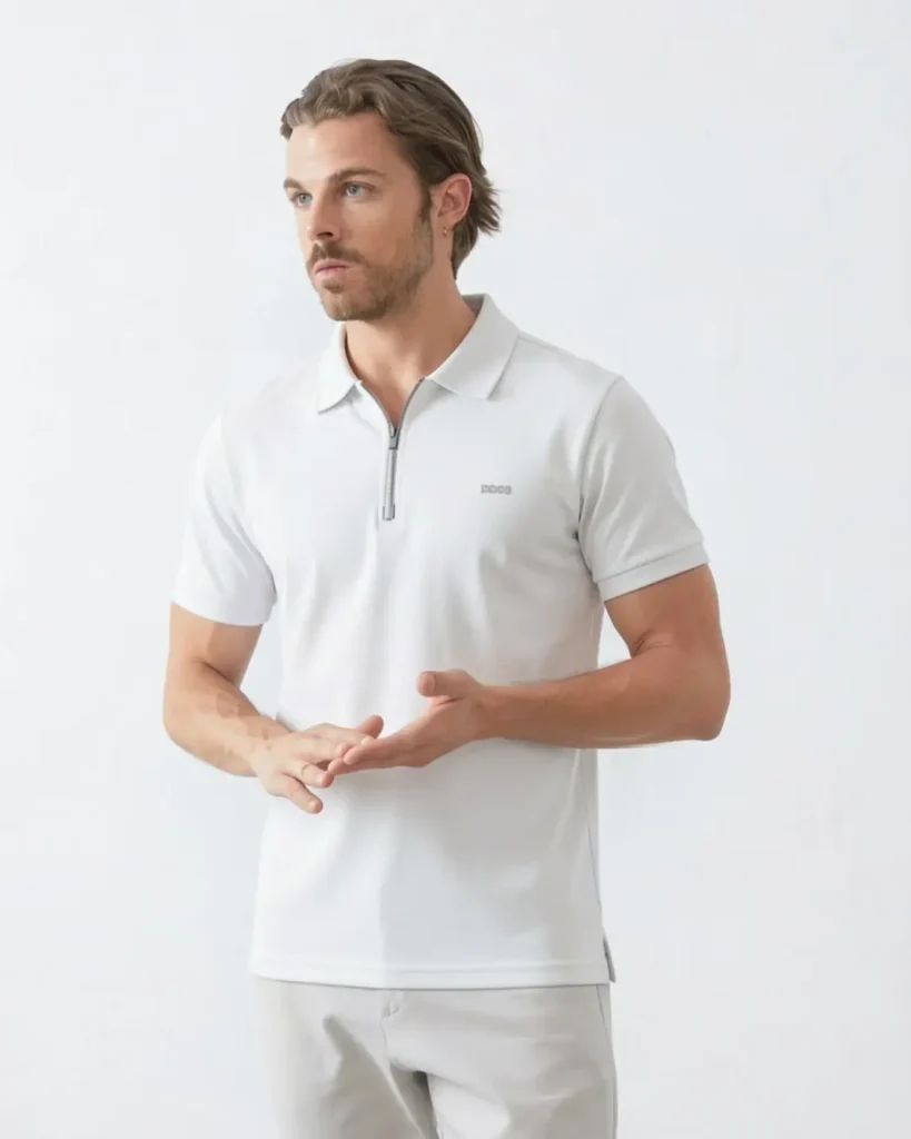 Polo Zippé Col Texturé — Coton Stretch